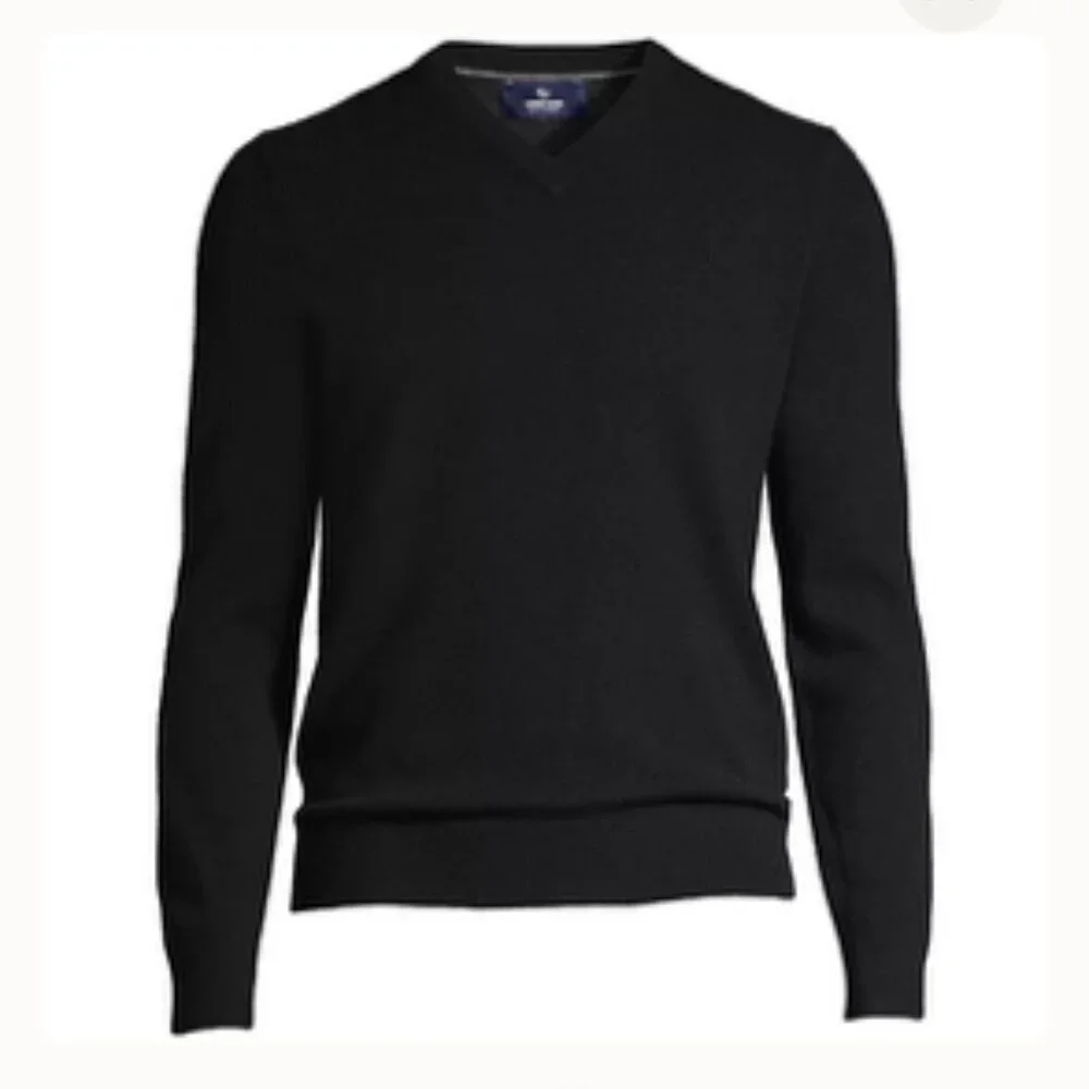 LANDS END Black 100% Cashmere V Neck Pullover Sweater Medium